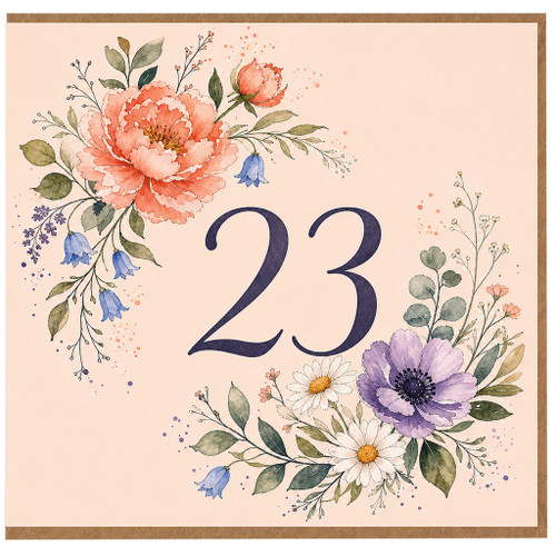 23rd Birthday Card, Floral Number 23 Card