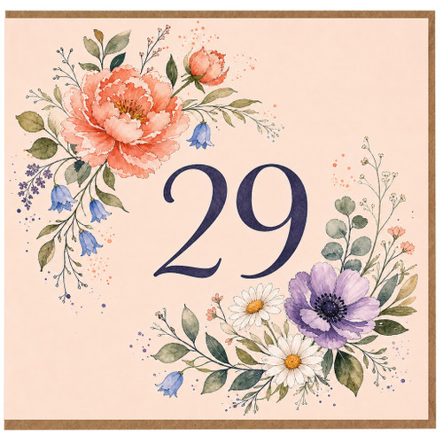 29th Birthday Card, Floral Number 29 Card