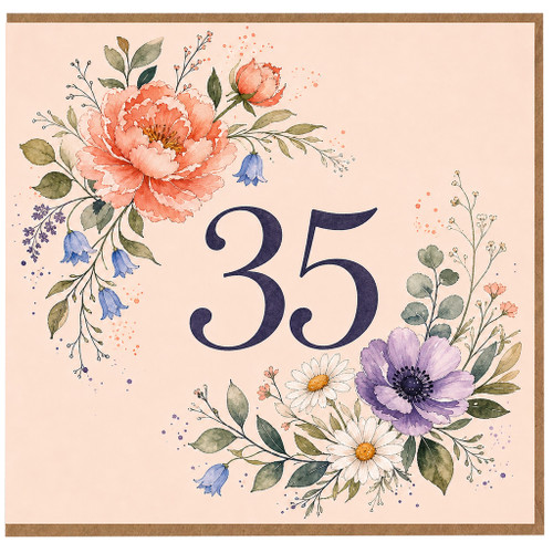 35th Birthday Card, Floral Design