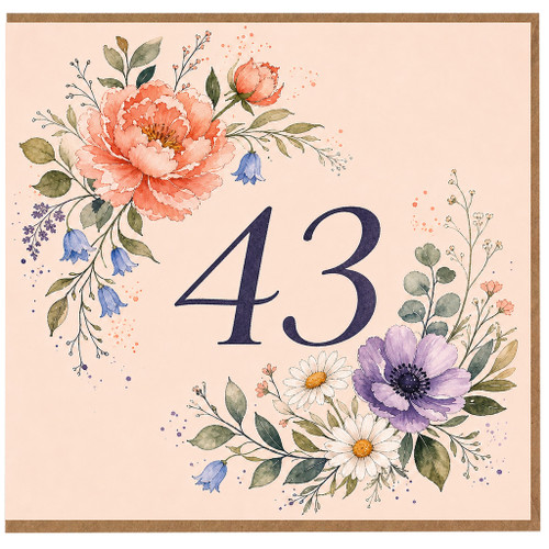 43rd Birthday Card, Floral Age 43 Birthday Card