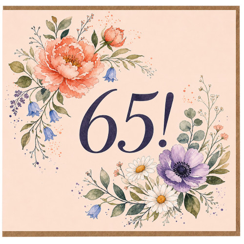 65th Birthday Card, Floral 65! Birthday Card