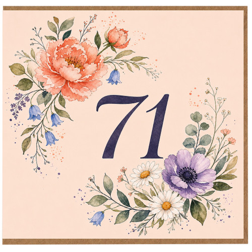 71st Birthday Card, Floral Number 71 Birthday Card