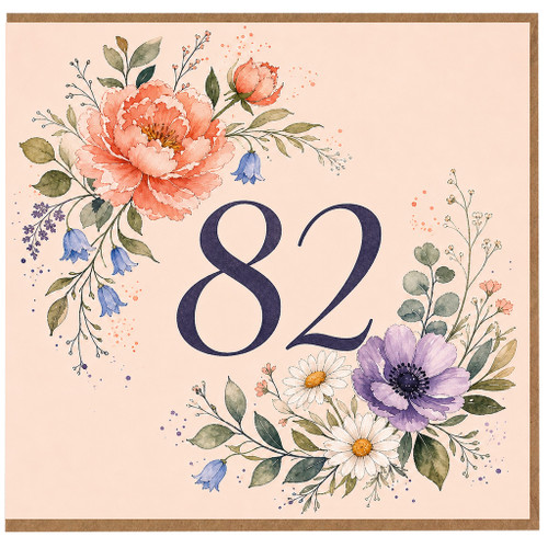 82nd Birthday Card, Floral Age 82 Birthday Card
