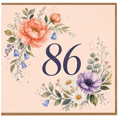 86th Birthday Card, Floral Wreath 86 Birthday Card