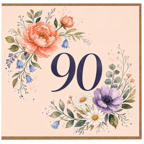90th Birthday Card, Floral Milestone Birthday Card