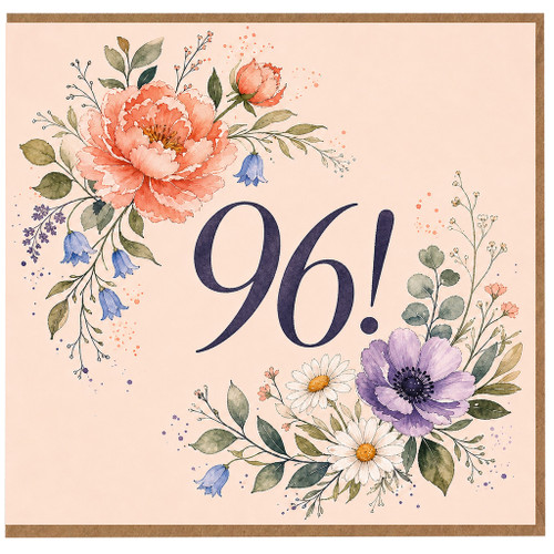 96th Birthday Card, Floral Wreath 96 Birthday Card