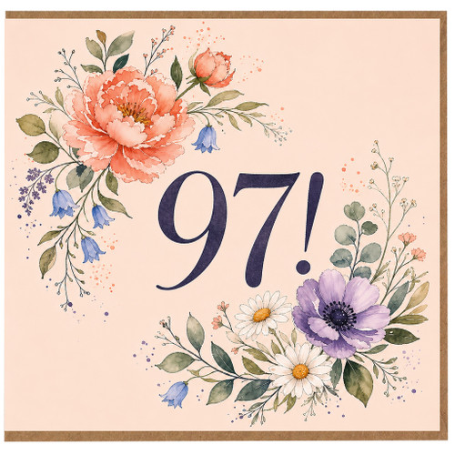 97th Birthday Card, Floral Wreath 97!