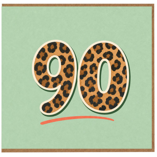 90th Birthday Card, Leopard Print Number 90 Card