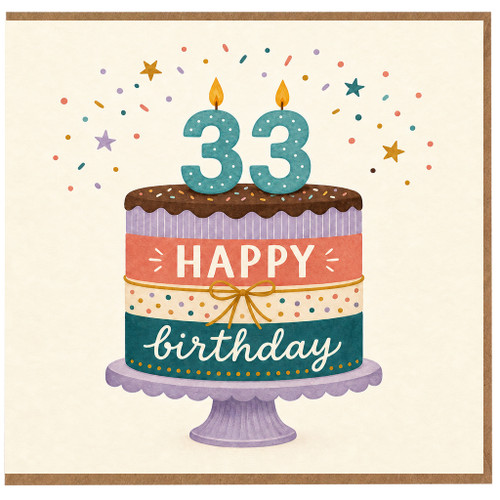 33rd Birthday Card, Happy Birthday Cake Design