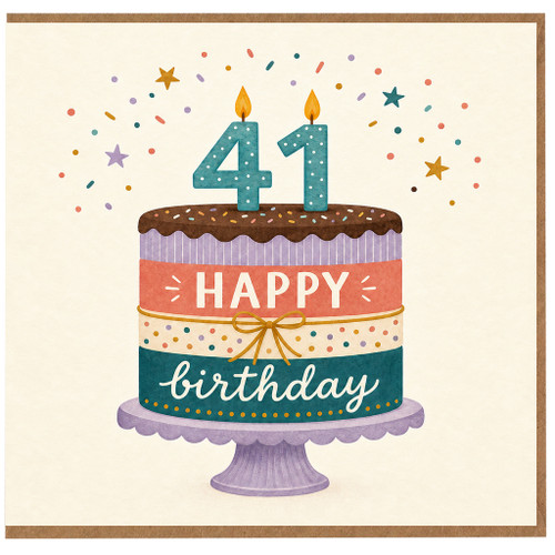 41st Birthday Card, Happy Birthday Cake Design Card