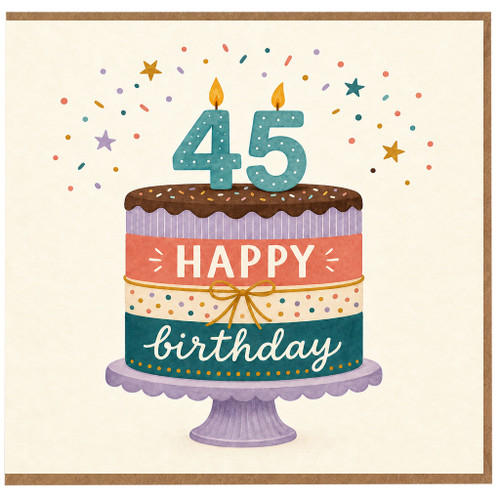 45th Birthday Card, Happy Birthday Cake Design