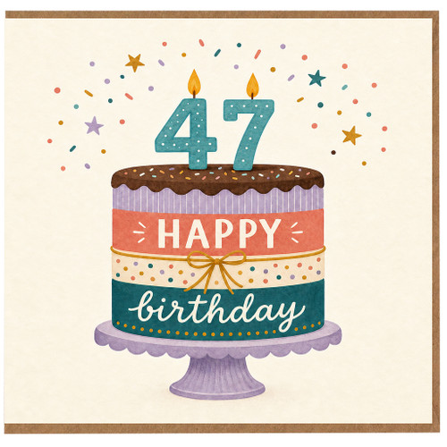 47th Birthday Card, Happy Birthday Cake Design