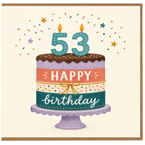 53rd Birthday Card, Happy Birthday Cake Design