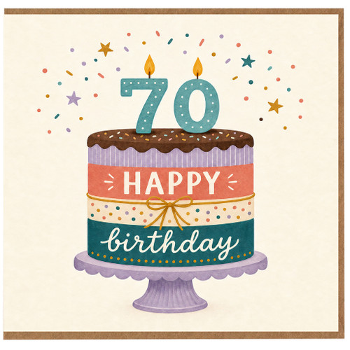 70th Birthday Card, Happy Birthday Cake Design Card