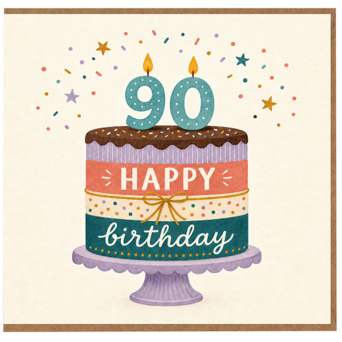 90th Birthday Card, Happy Birthday Cake Design Card
