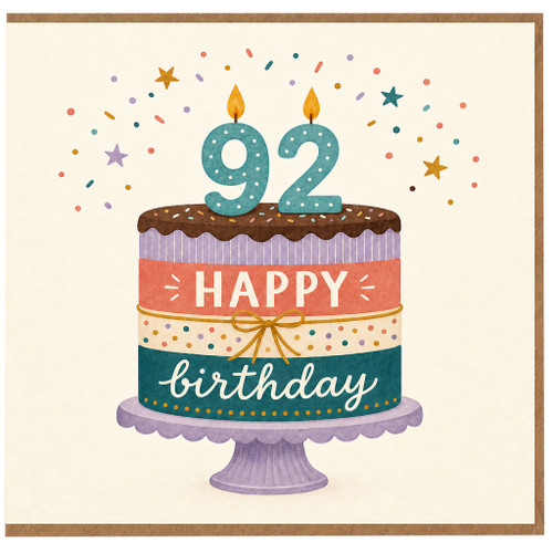 92nd Birthday Card, Happy Birthday Cake Design