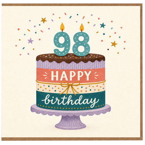 98th Birthday Card, Happy Birthday Cake Design Card