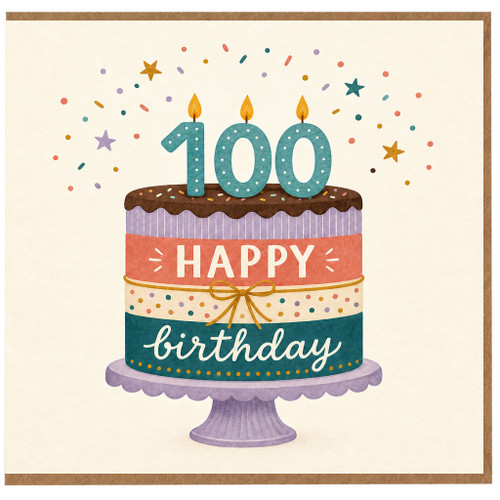 100th Birthday Card, Happy Birthday Cake Design