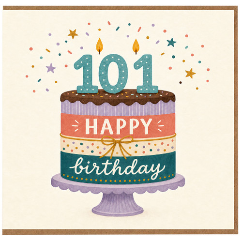 101st Birthday Card, Happy Birthday Cake Design