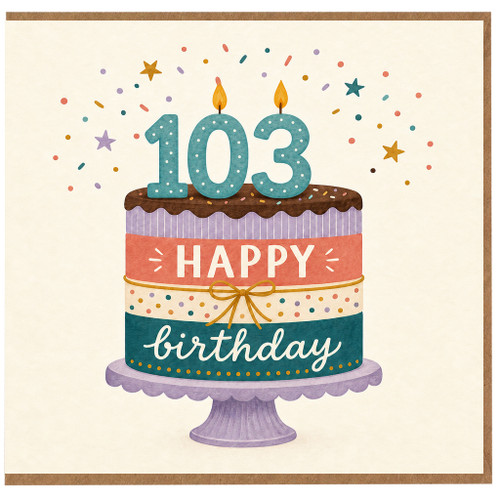 103rd Birthday Card, Happy Birthday Cake Design