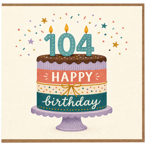 104th Birthday Card, Happy Birthday Cake Design