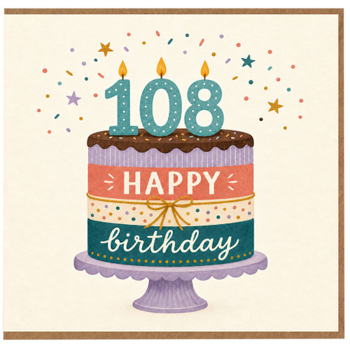108th Birthday Card, Happy Birthday Cake Design
