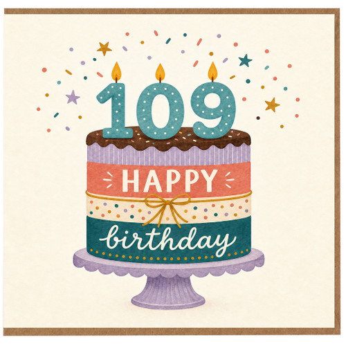 109th Birthday Card, Happy Birthday Cake Design