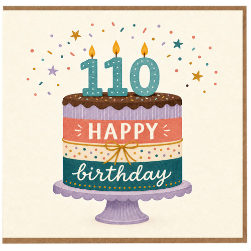 110th Birthday Card, Happy Birthday Cake Design Card