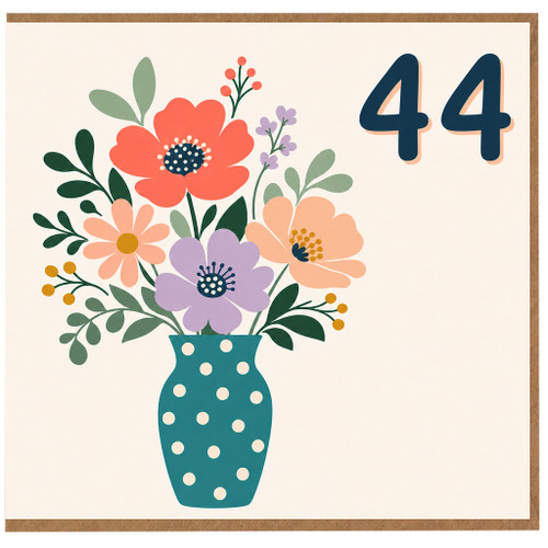 44th Birthday Card, Floral Vase Design