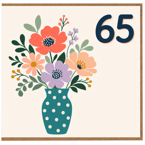 65th Birthday Card, Floral Vase Design