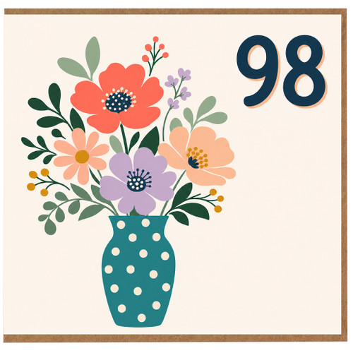 98th Birthday Card, Floral Vase Design