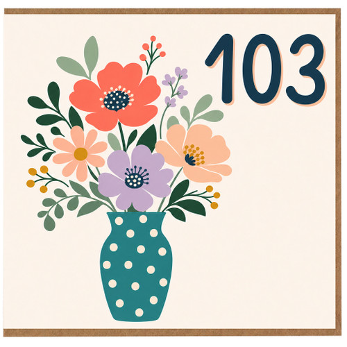 103rd Birthday Card, Colourful Floral Vase Design