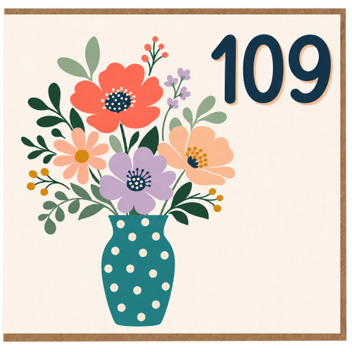 109th Birthday Card, Floral Vase Design