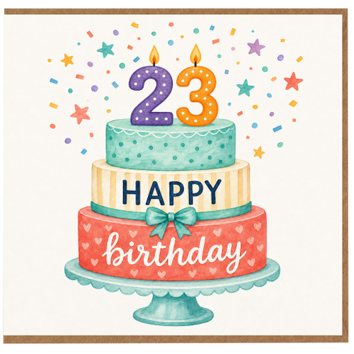 23rd Birthday Card, Happy Birthday Cake Design Card