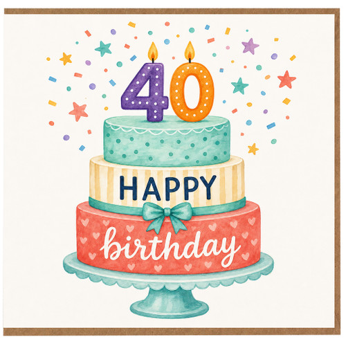 40th Birthday Card, Happy Birthday Cake Design