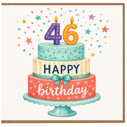 46th Birthday Card, Happy Birthday Cake Design Card