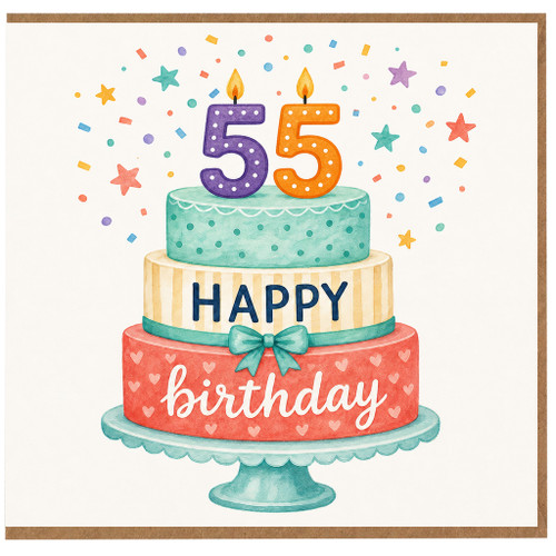 55th Birthday Card, Happy Birthday Cake Design Card