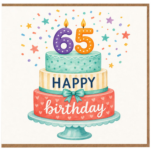 65th Birthday Card, Happy Birthday Cake Design for Age 65