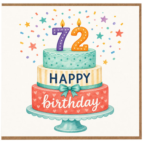 72nd Birthday Card, Happy Birthday Cake Design
