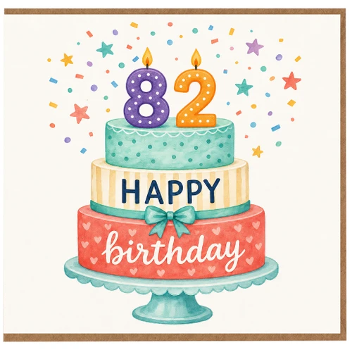 82nd Birthday Card, Happy Birthday Cake Design