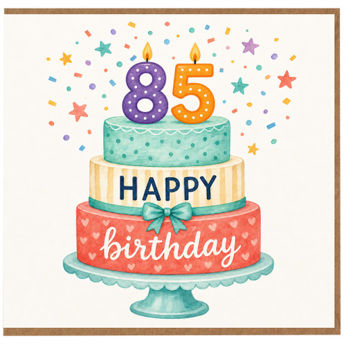 85th Birthday Card, Happy Birthday Cake Design