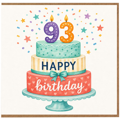 93rd Birthday Card, Happy Birthday Cake Design Card