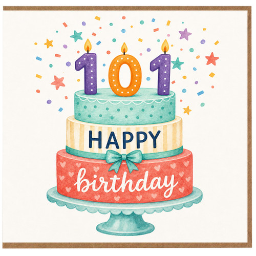 101st Birthday Card, Happy Birthday Cake Design Card