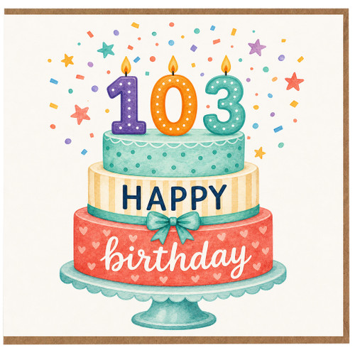 103rd Birthday Card, Happy Birthday Cake Card