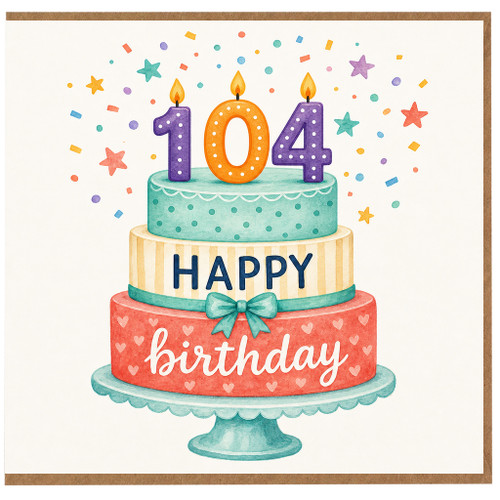 104th Birthday Card, Colourful Birthday Cake Design
