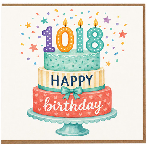 108th Birthday Card, Happy Birthday Cake and Confetti Design