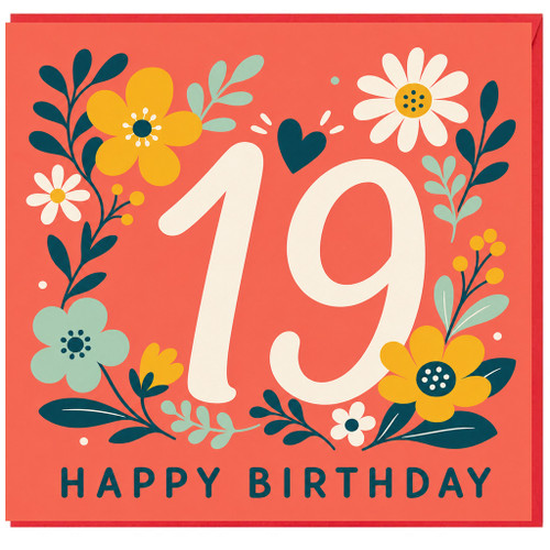 19th Birthday Card, Floral Happy Birthday Card