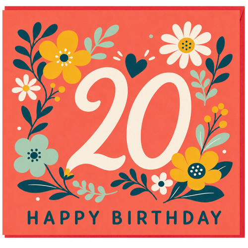 20th Birthday Card, Floral Happy Birthday Card