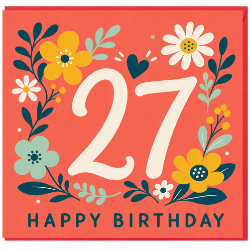 27th Birthday Card, Floral Happy Birthday Card