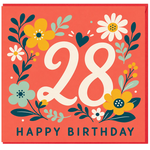 28th Birthday Card, Happy 28th Birthday Floral Card